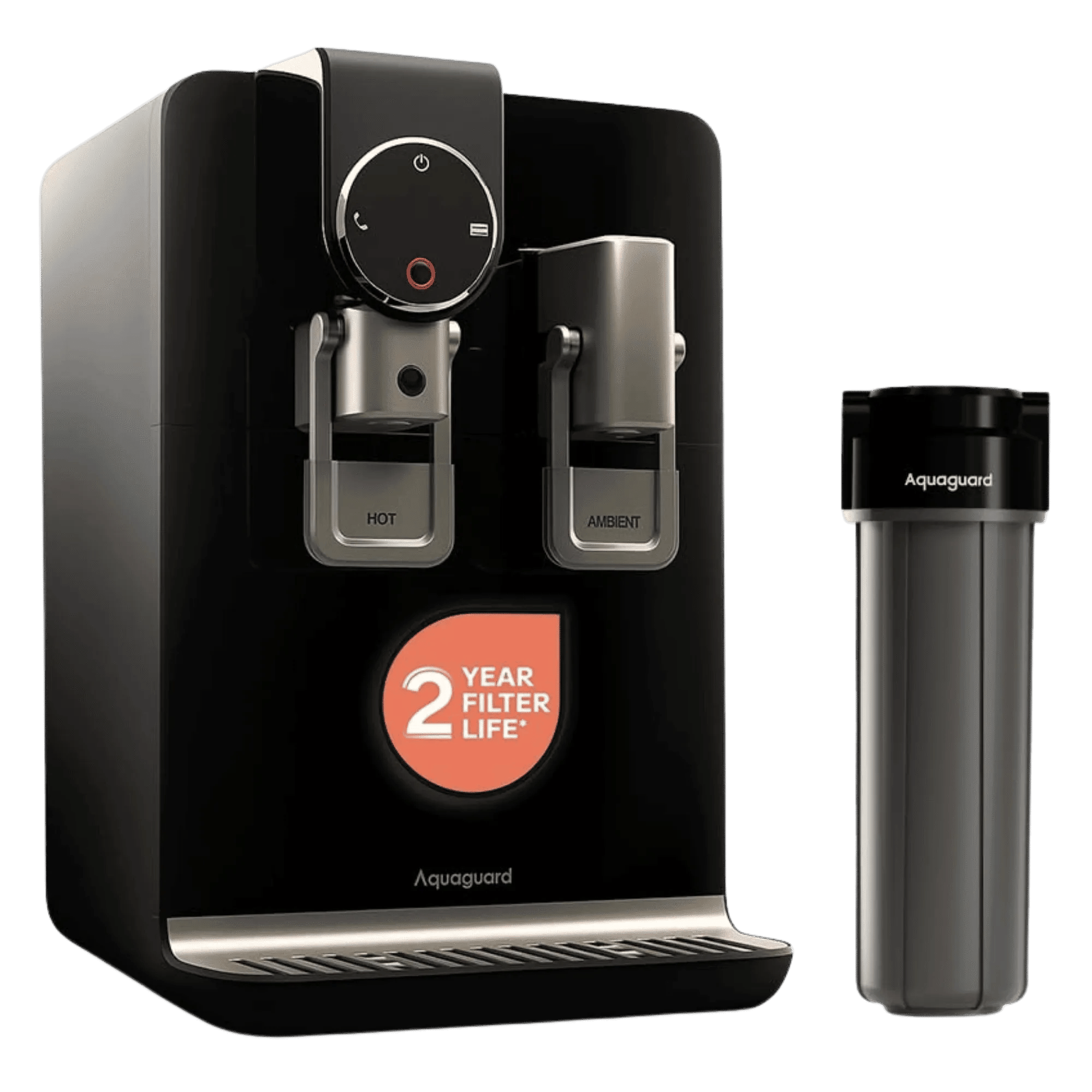 Aquaguard aspire blaze hot ro uv stainless steel water purifier gwpdabr2x00b00 5 6 l black Front Left View