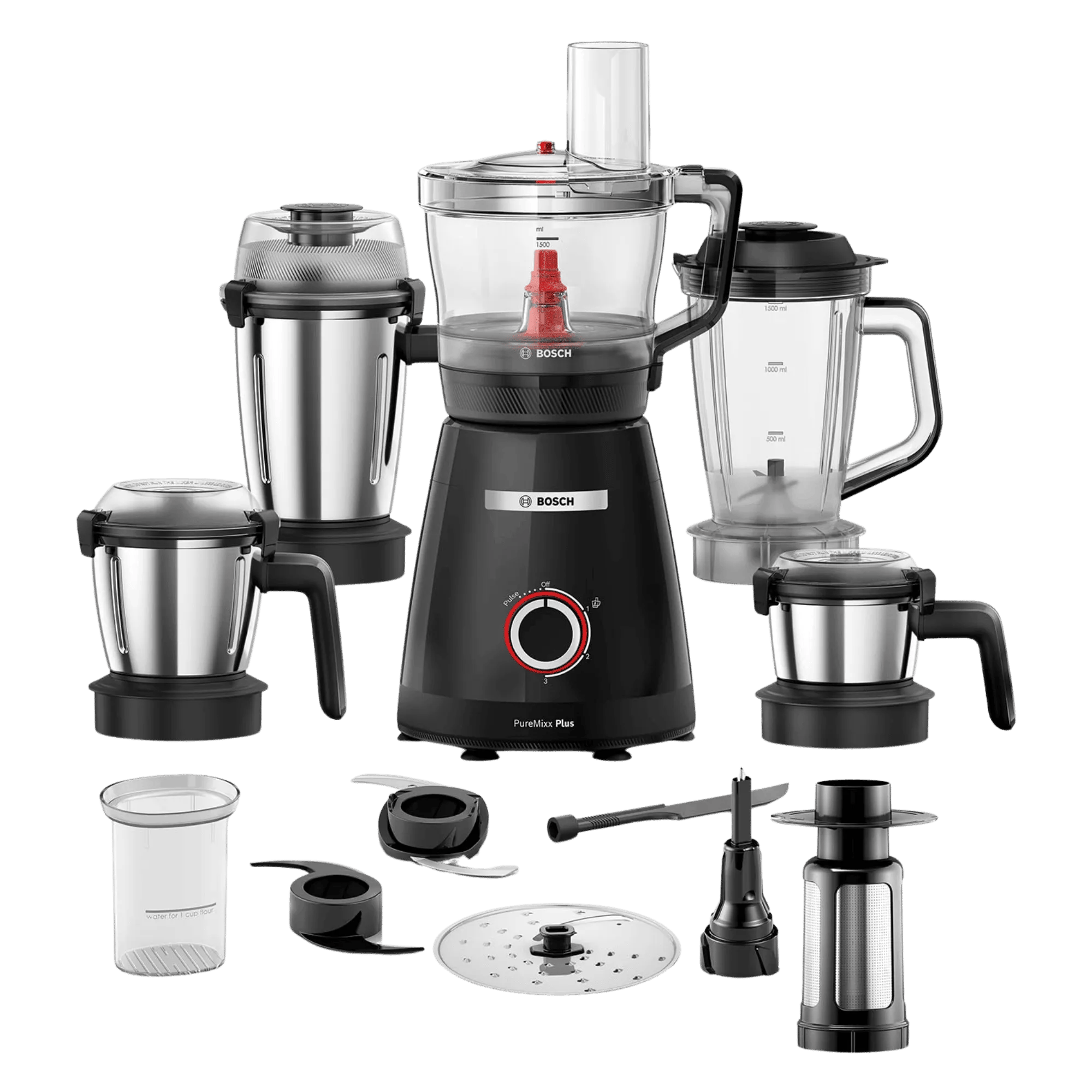 Bosch mp8515a1ki pure mixx plus 800w mixer grinder 5 jars black Full View Image