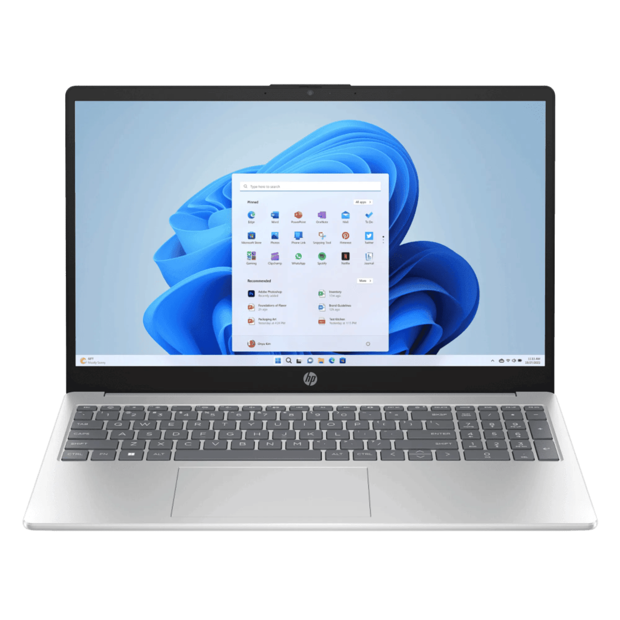 HP 15 amd ryzen r5 7520u windows 11 home laptop 15 fc0805au natural silver 8gb 512gb Front View