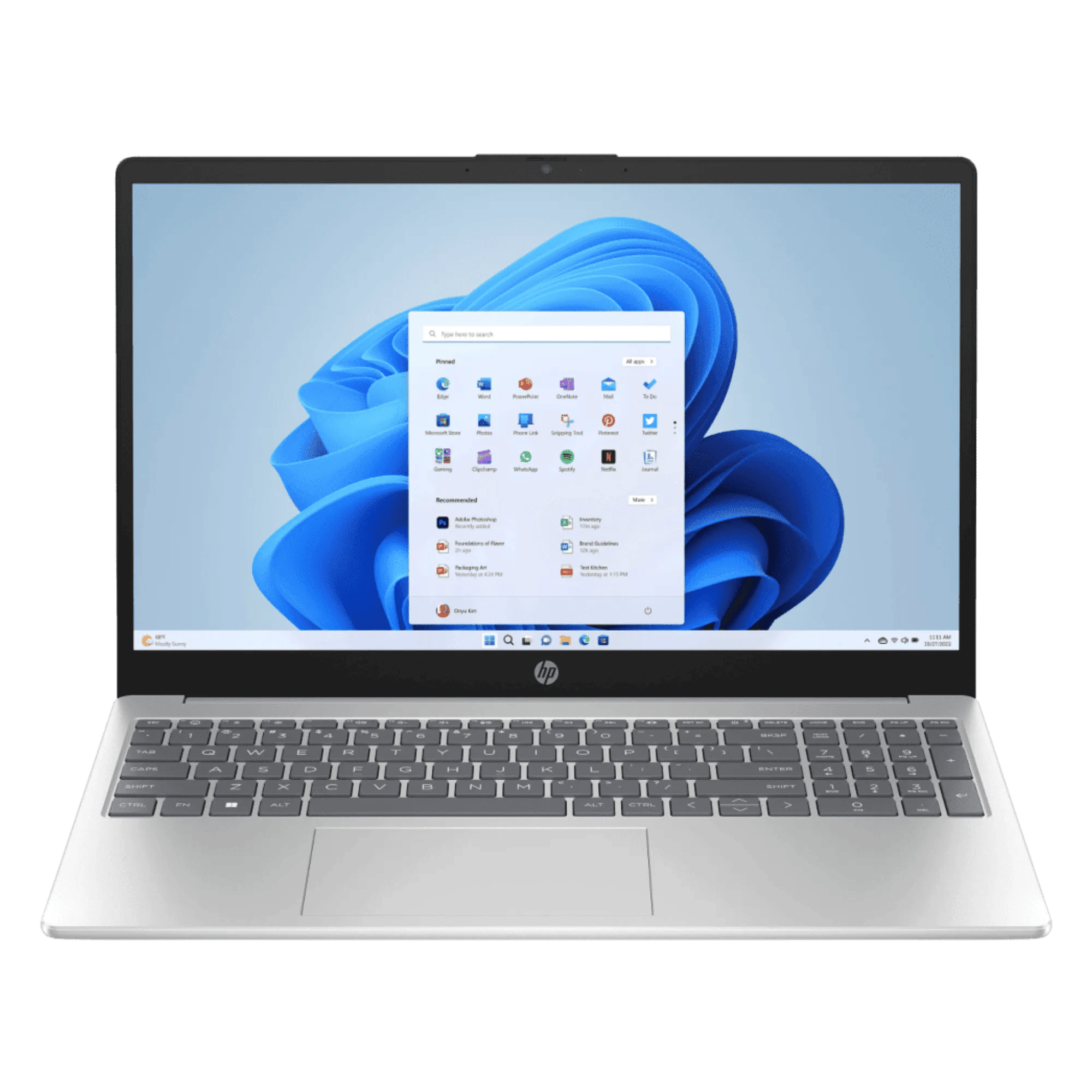 HP 15 amd ryzen r5 7520u windows 11 home laptop 15 fc0806au natural silver 16gb 512gb Front View