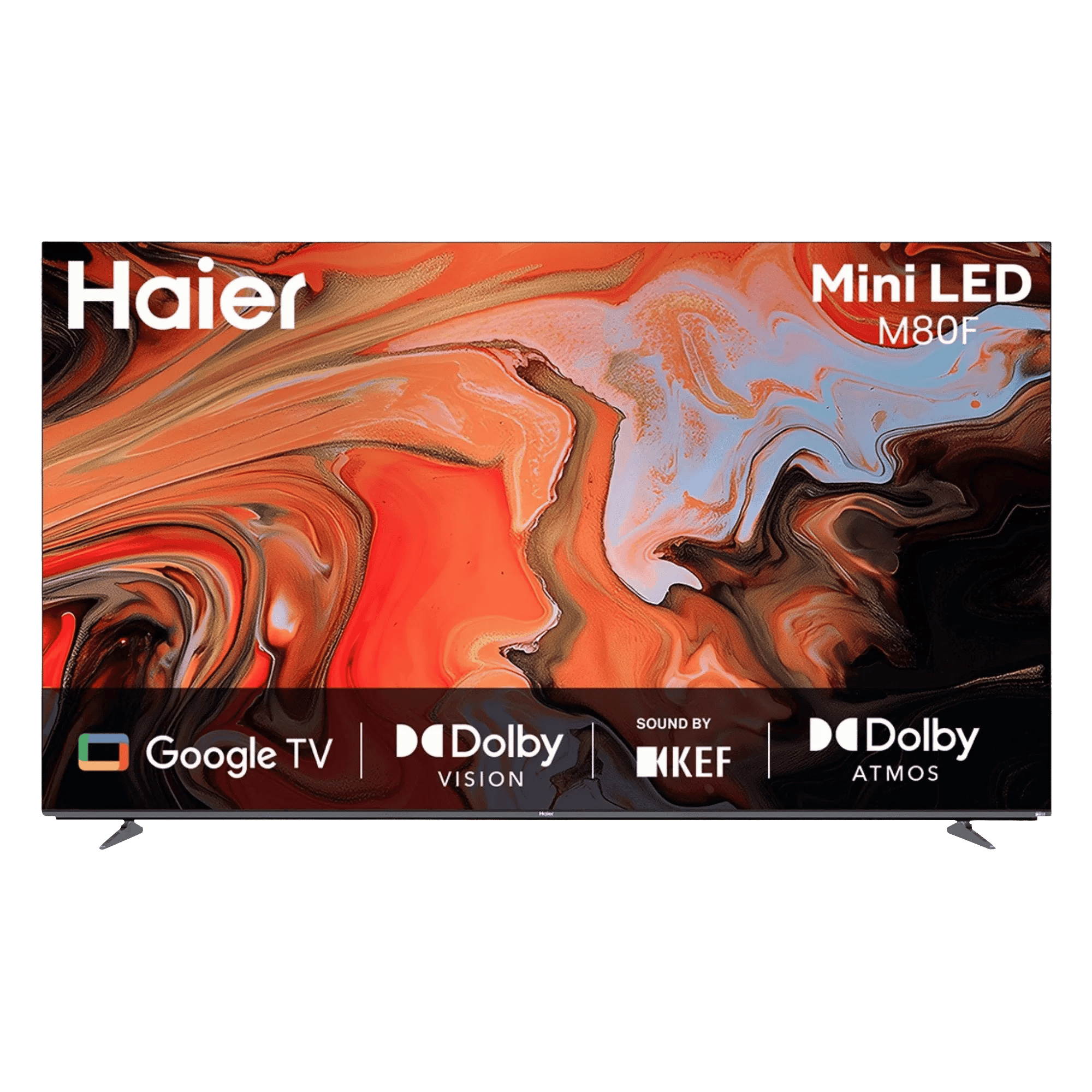 Haier 4k ultra hd mini led smart google tv m80f h75m80fux 75 inch Front View