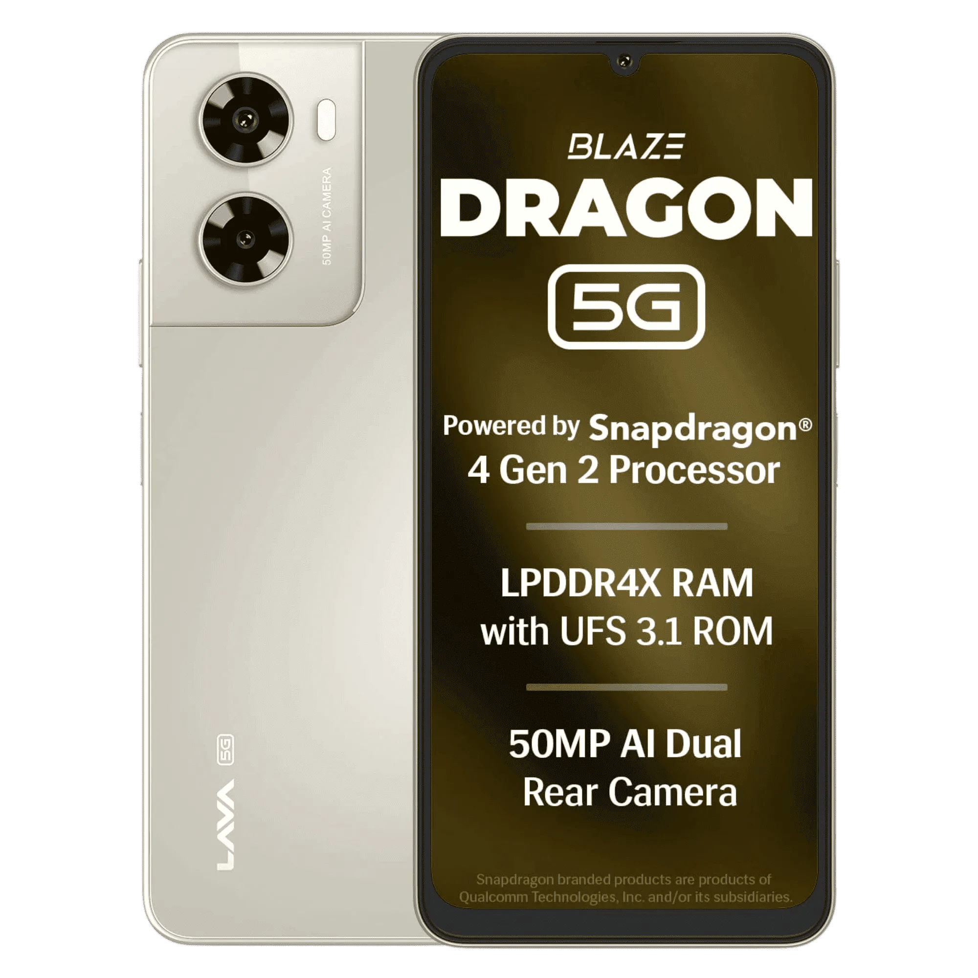 Lava blaze dragon 5g golden mist 6gb 128gb Front Back View
