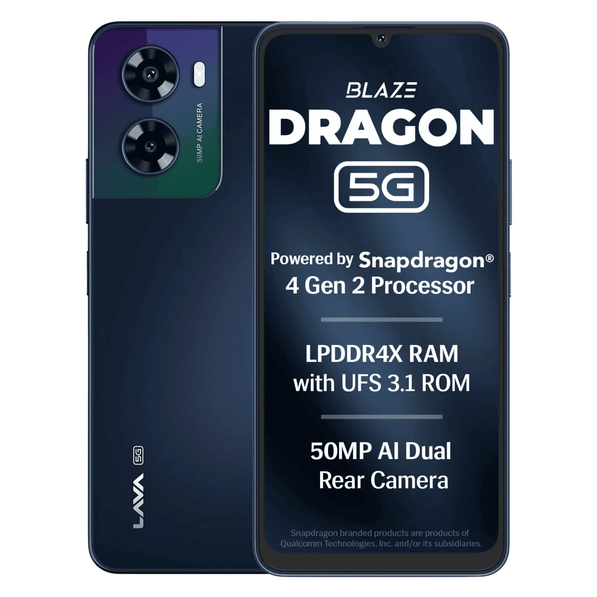 Lava blaze dragon 5g midnight mist 6gb 128gb Front Back View