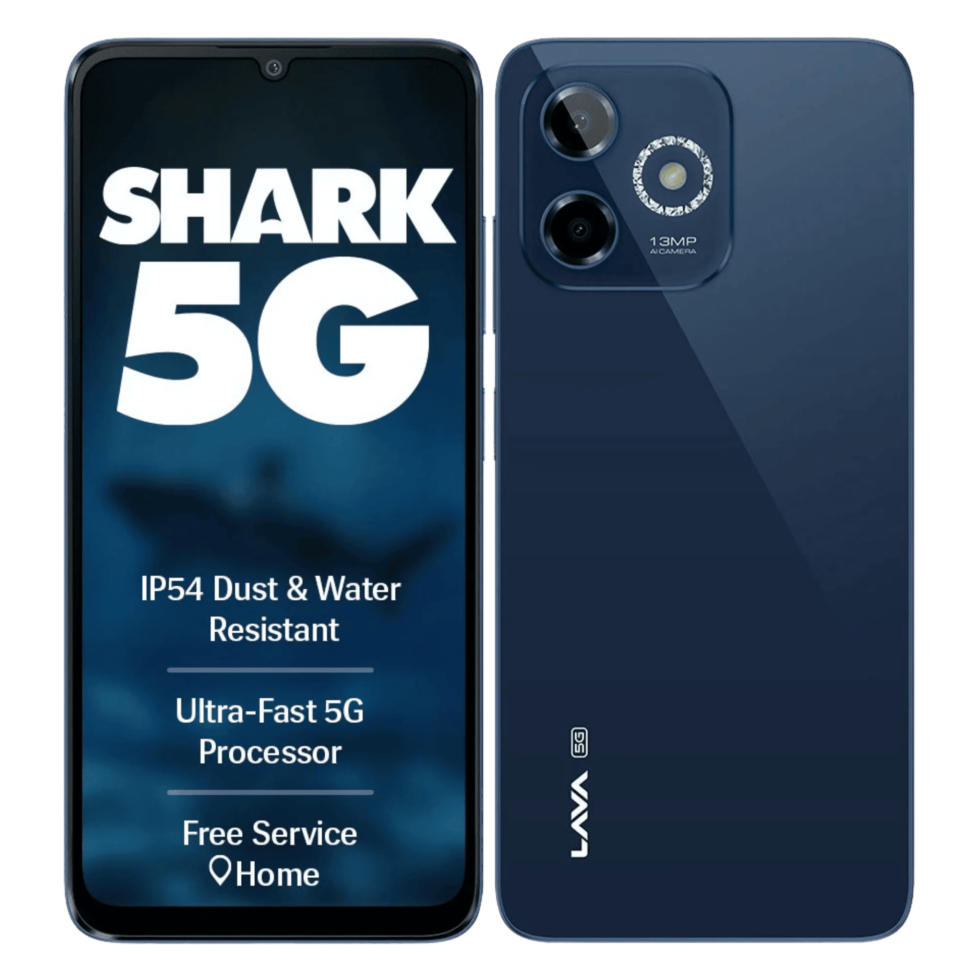 Lava shark 5g stellar blue 4gb 64gb Front Back View