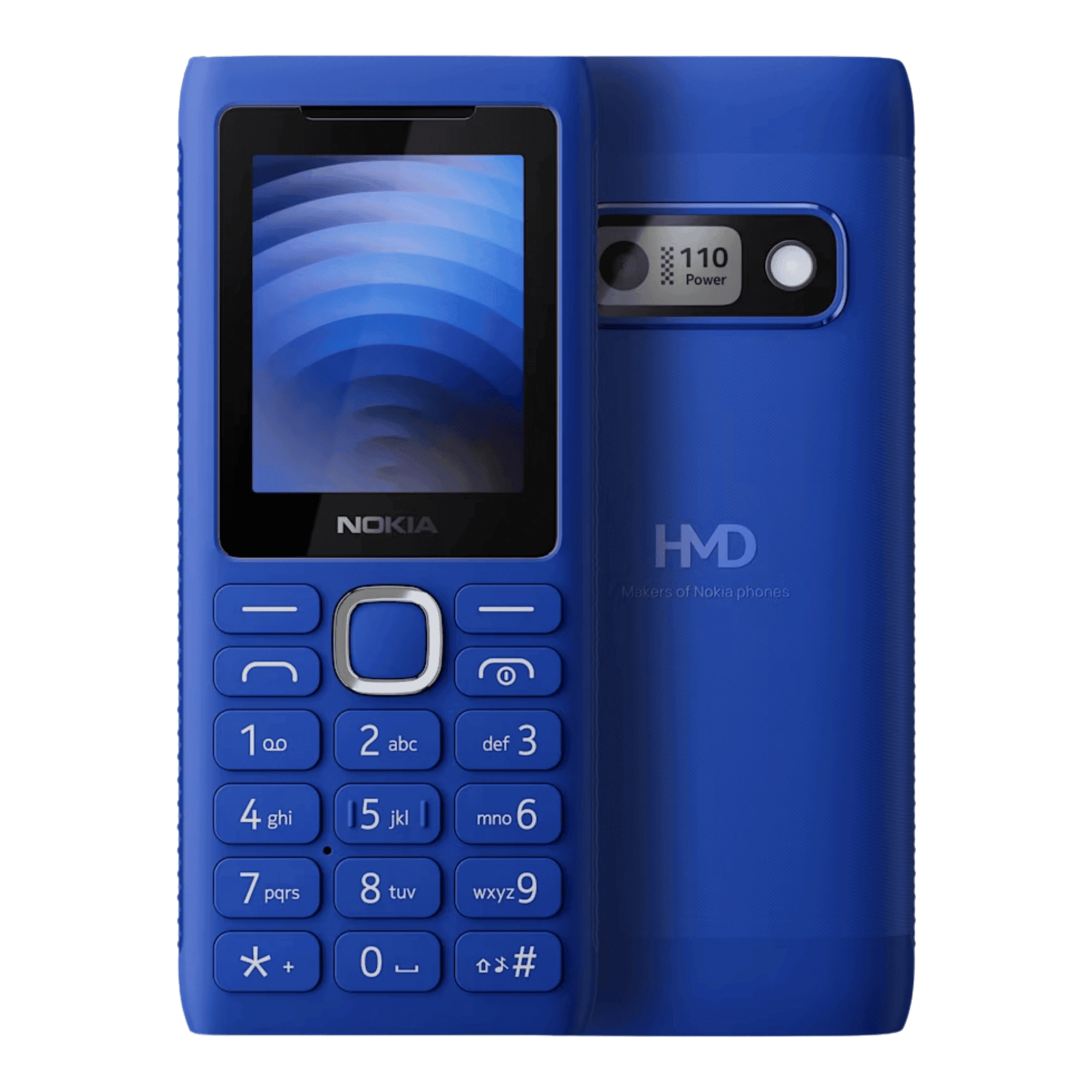Nokia 110 Power Dual SIM Blue front view front back view