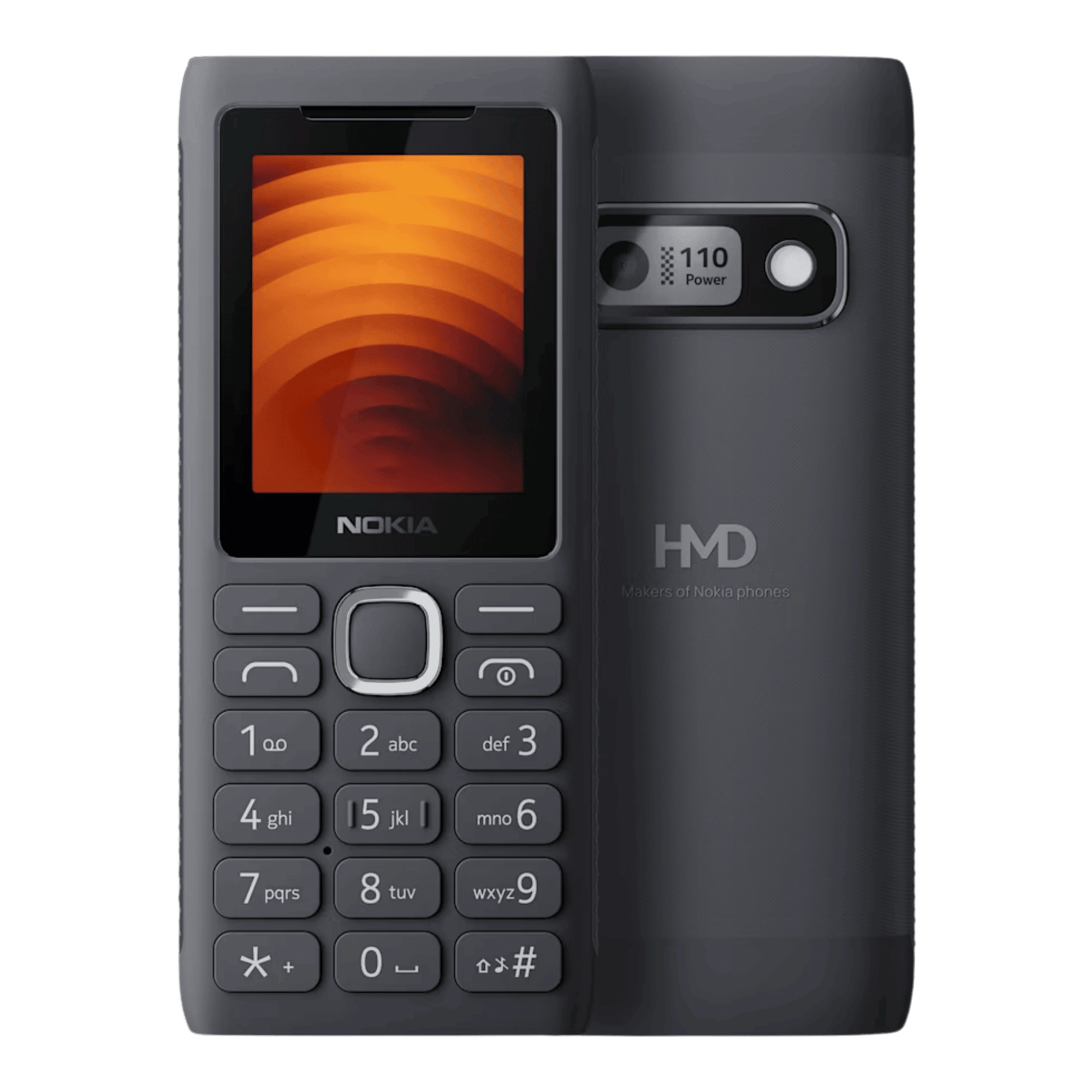 Nokia 110 Power Dual SIM Grey topv ew front back view