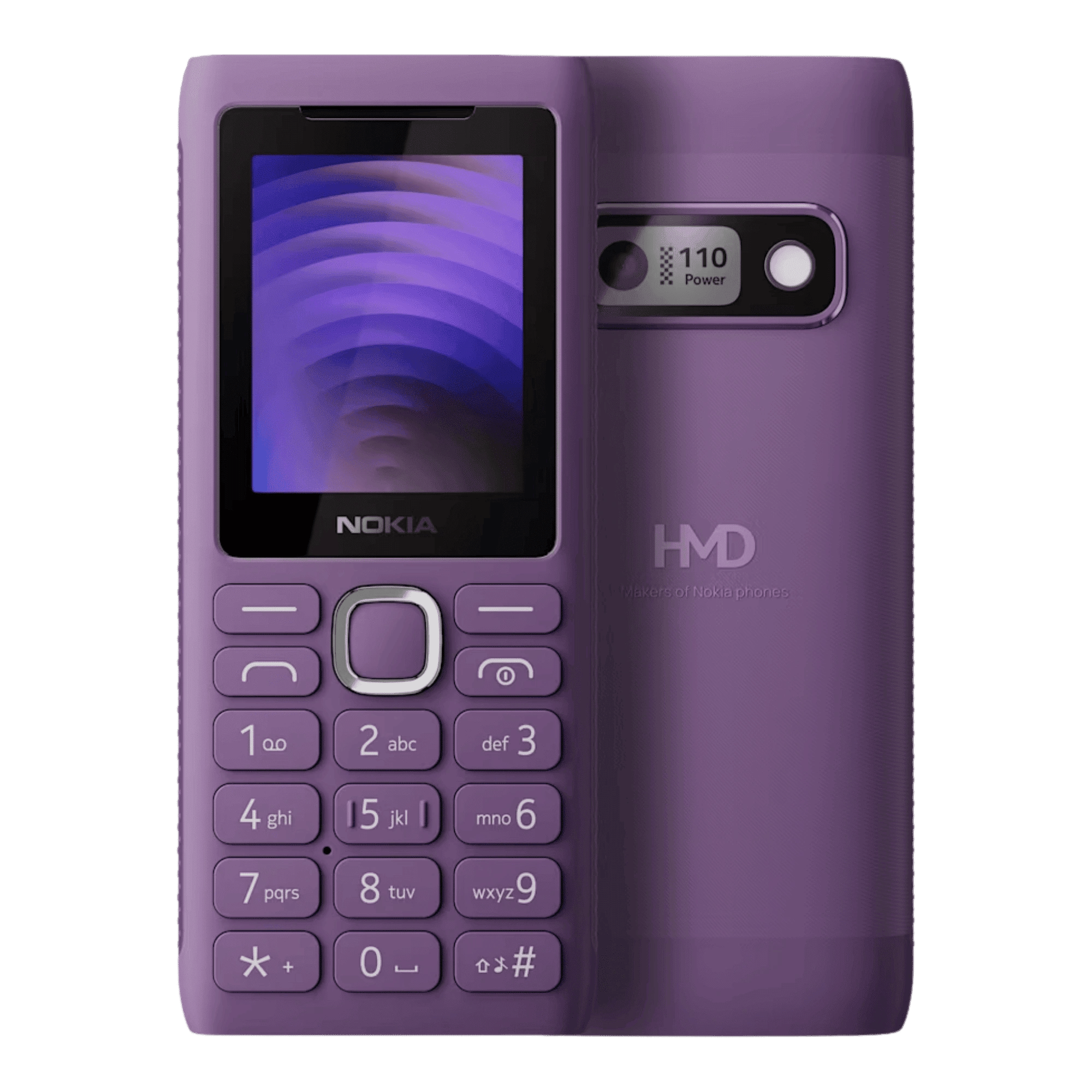 Nokia 110 Power Dual SIM Purple side view front back view