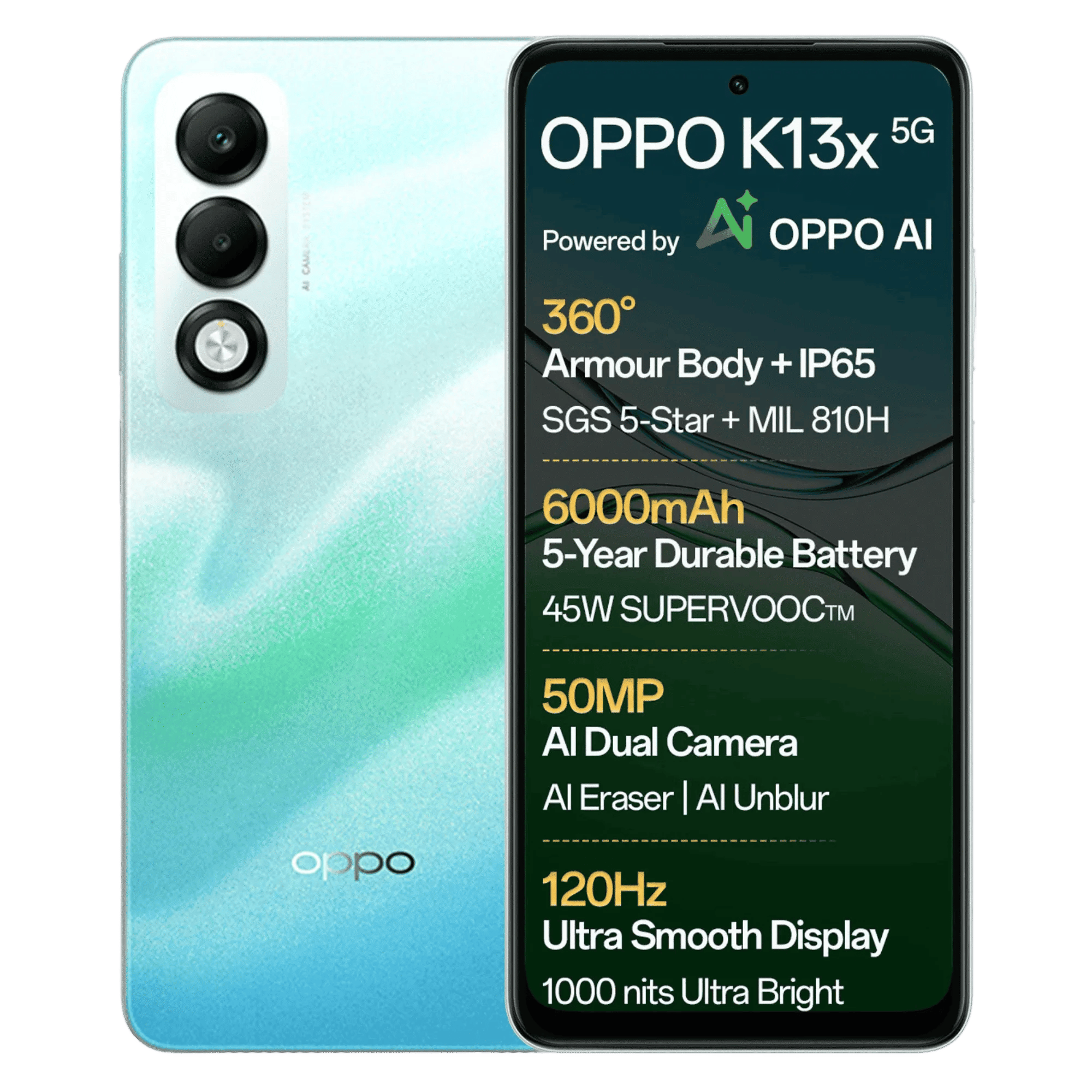 Oppo k13x 5g breeze blue 6gb 128gb Front Back View