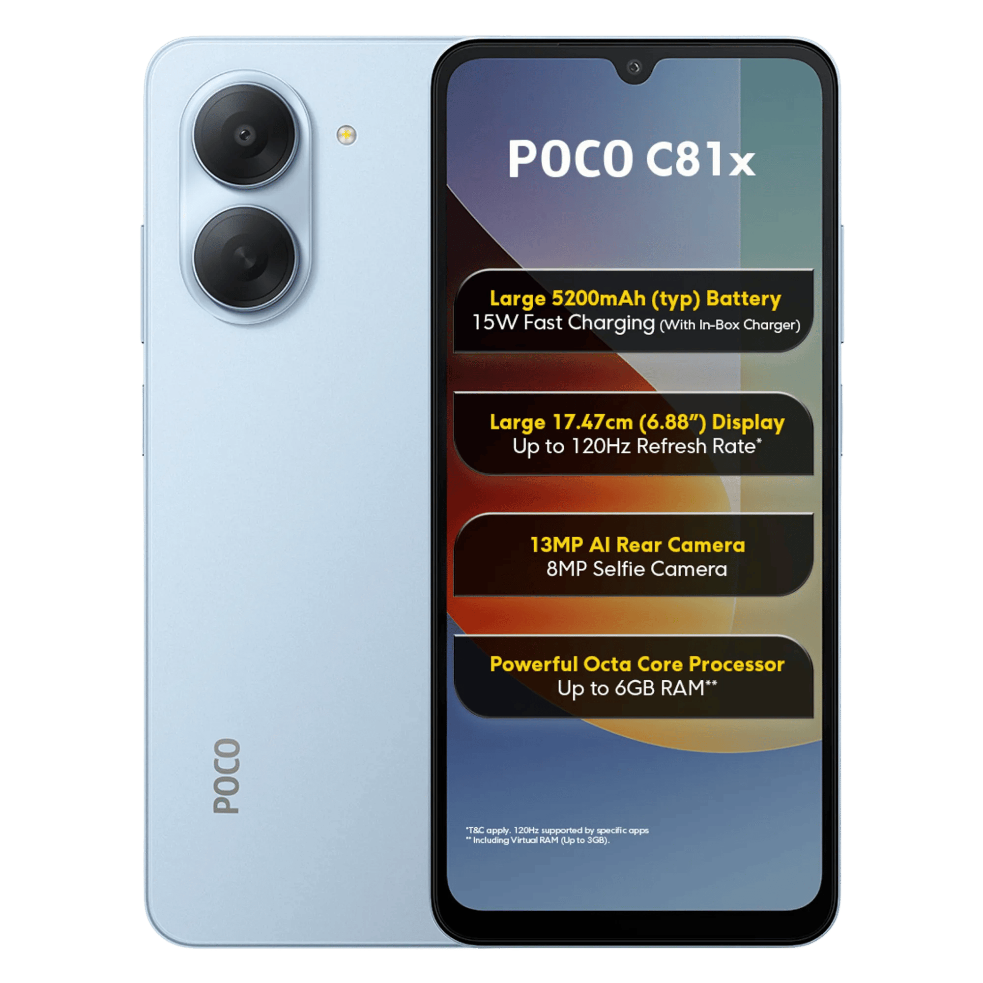 Poco c81x 5g ice blue 3gb 64gb Front Back View