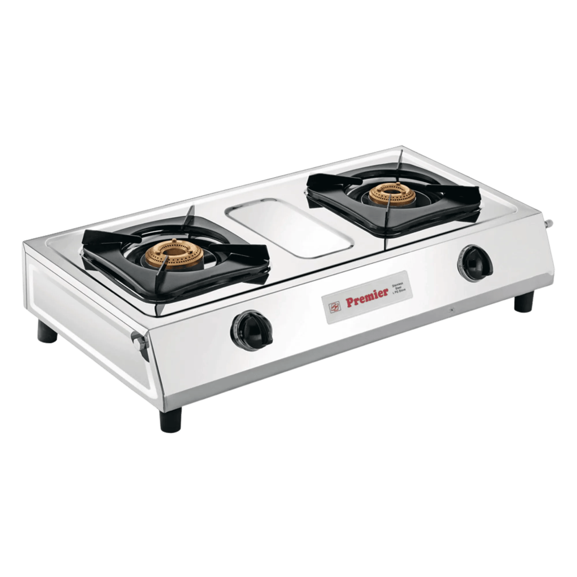 Premier chic stainless steel 2 burner gas stove silver Front Left View
