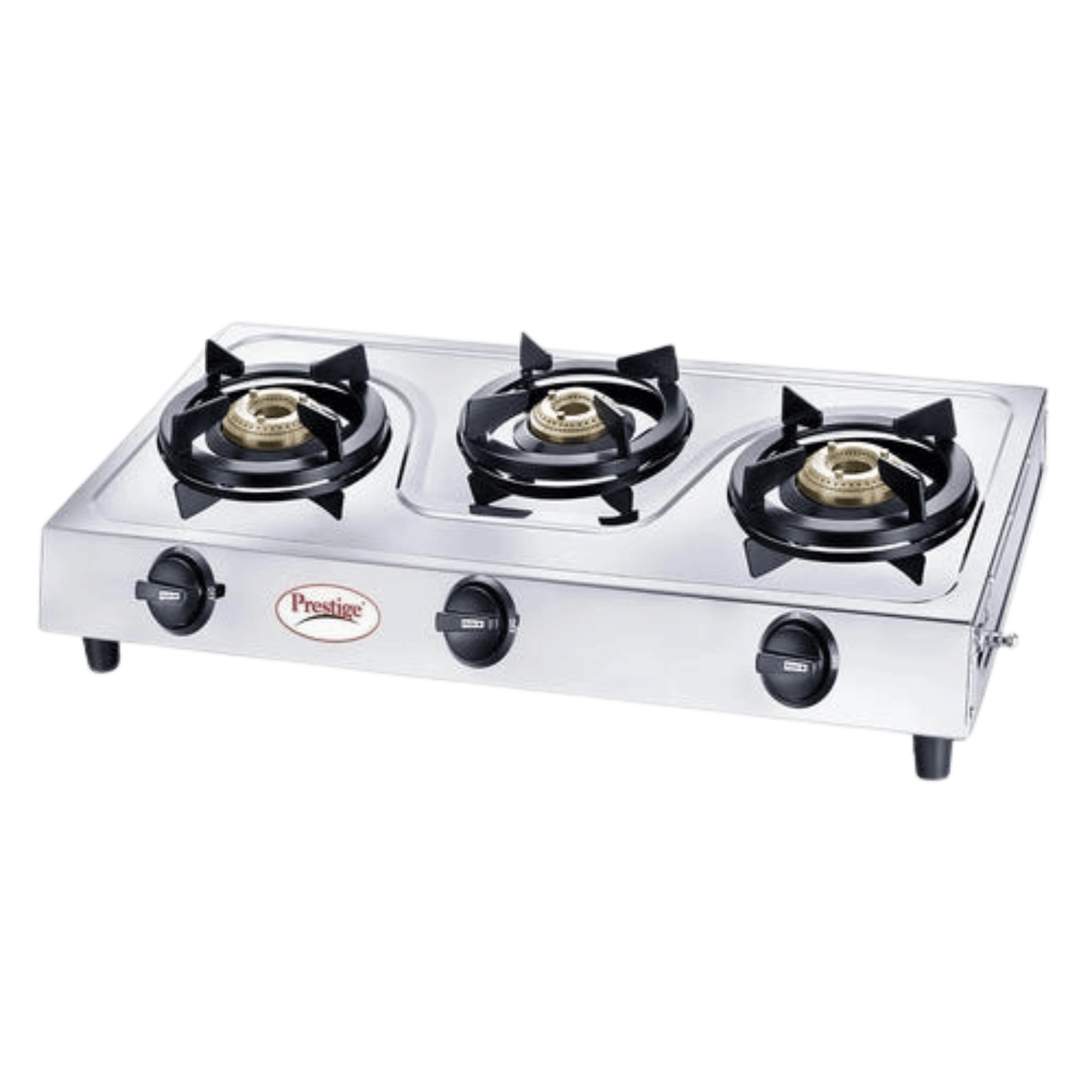 Prestige prime stainless steel 3 burner gas stove silver Front Right View