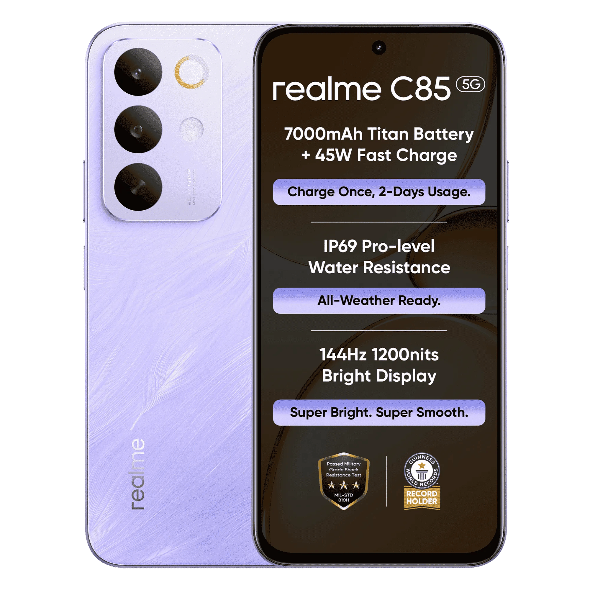 Realme c85 5g parrot purple 6gb 128gb Front Back View