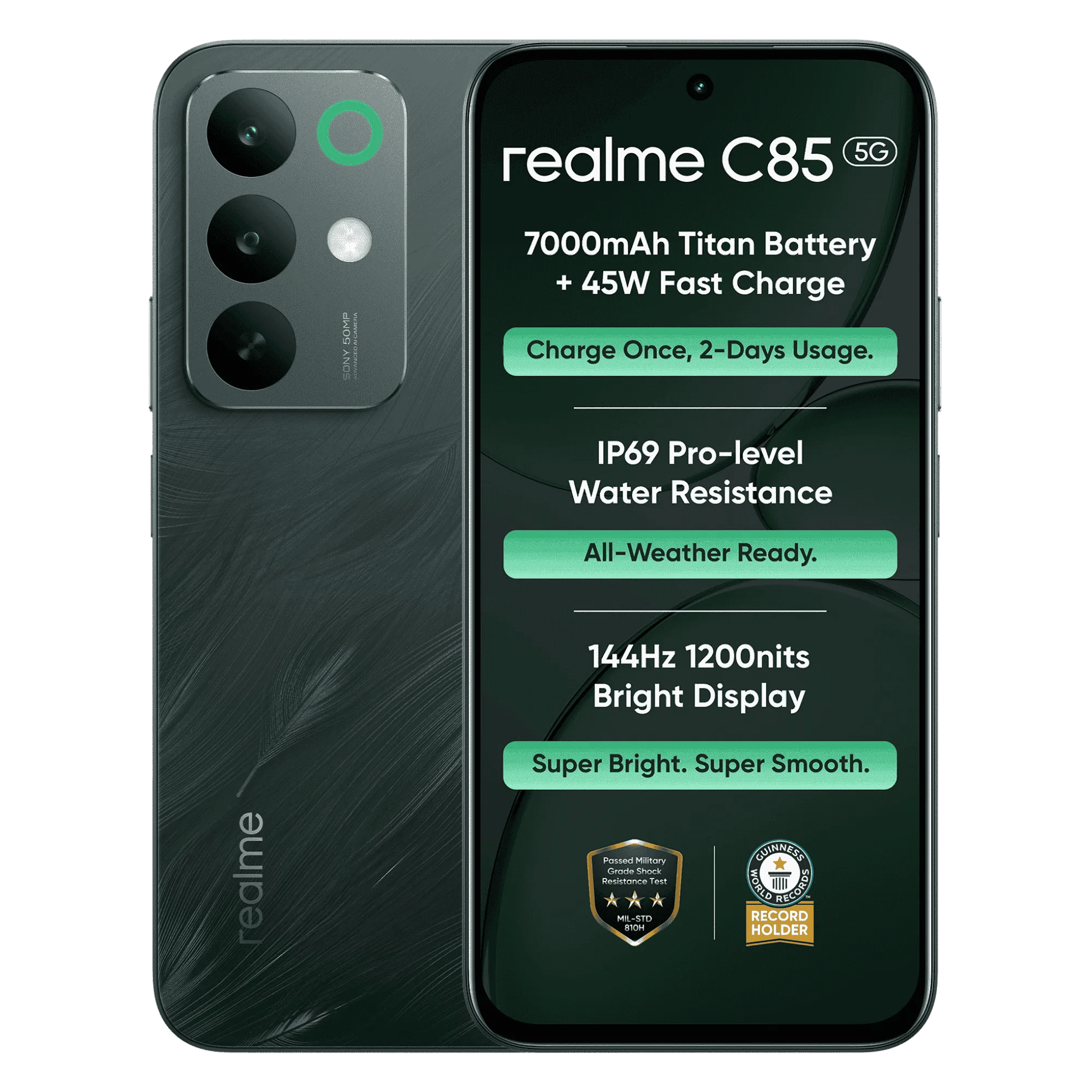 Realme c85 5g peacock green 6gb 128gb Front Back View