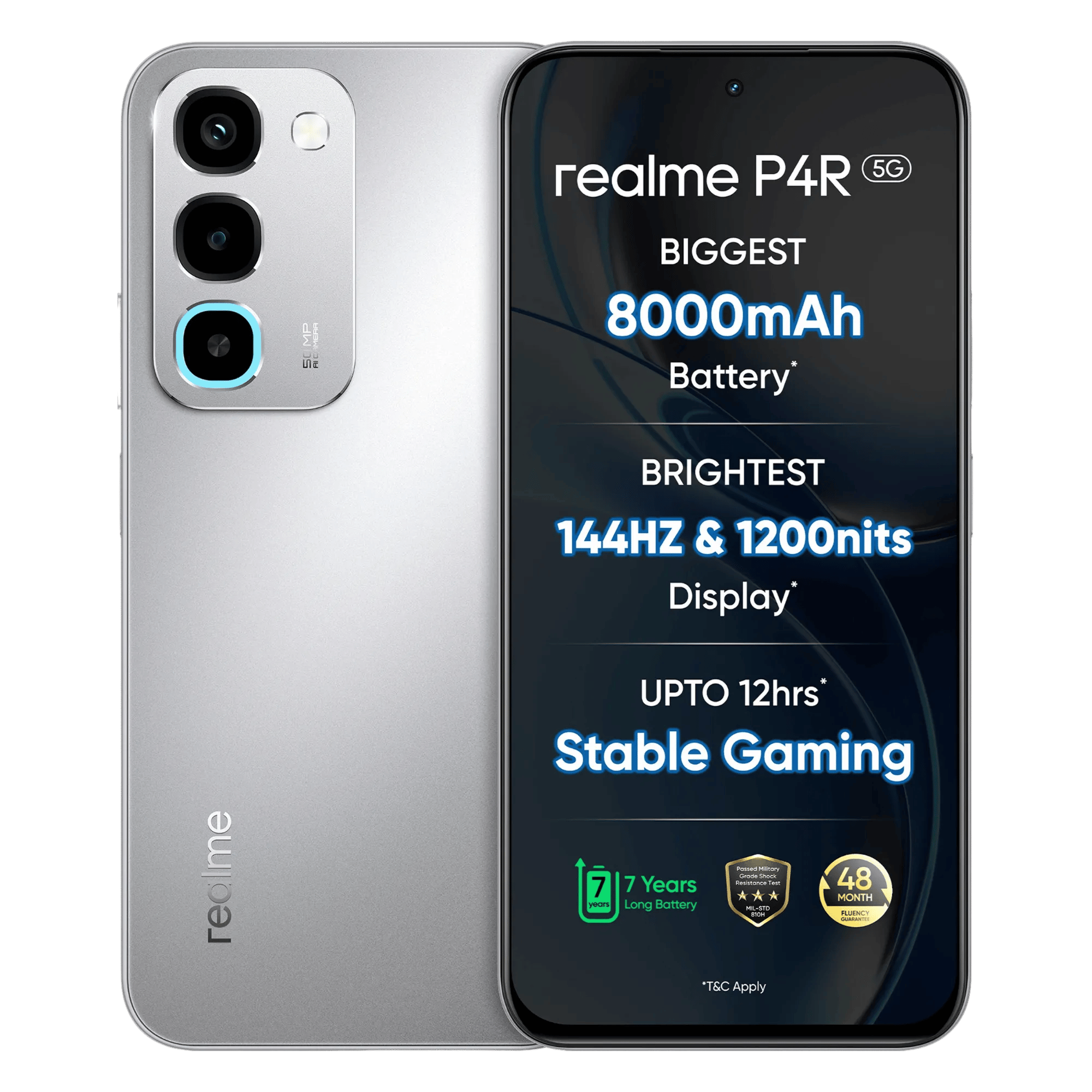 Realme p4r 5g silver glare 6gb 128gb Front Back View