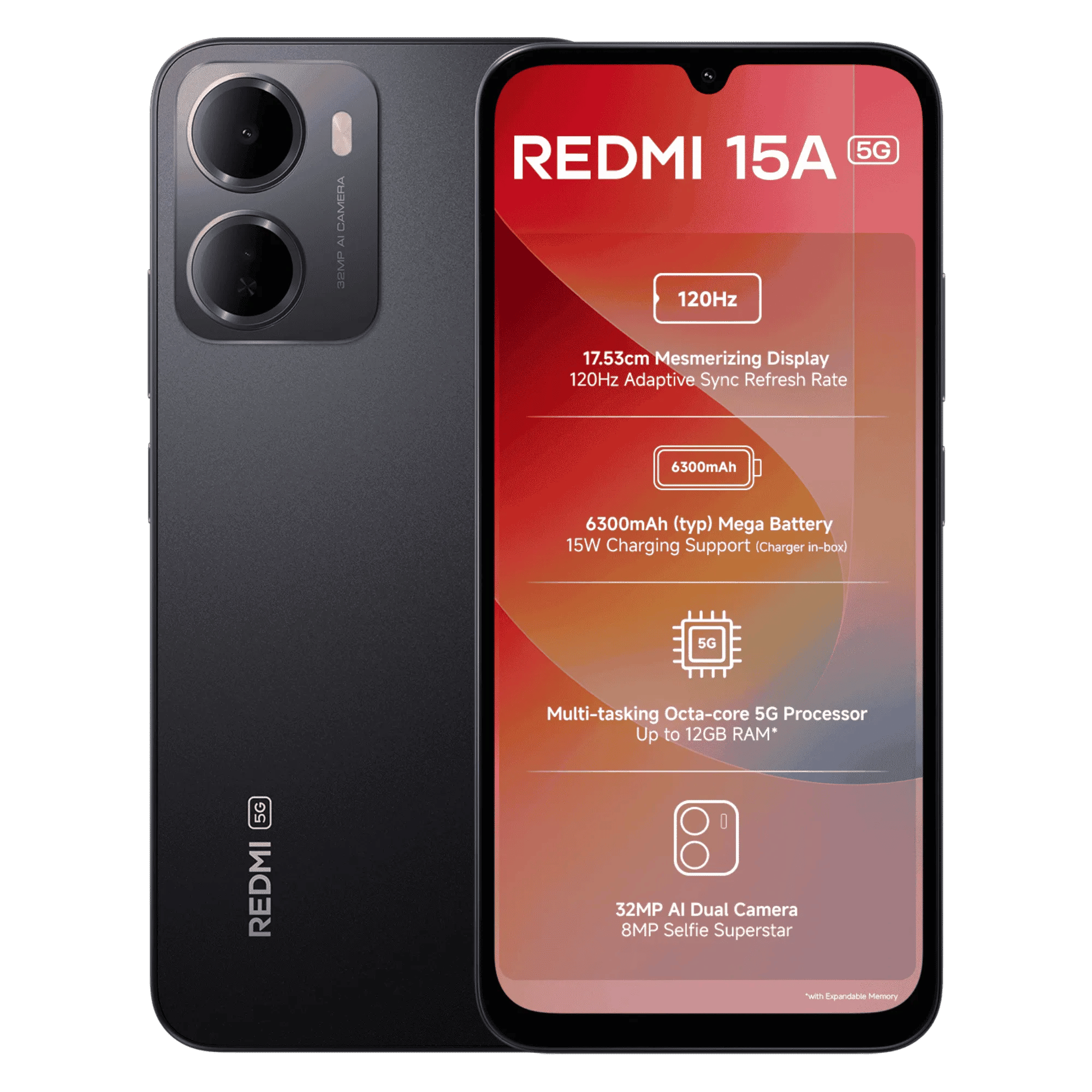 Redmi 15a 5g ace black 6gb 128gb Front Back View