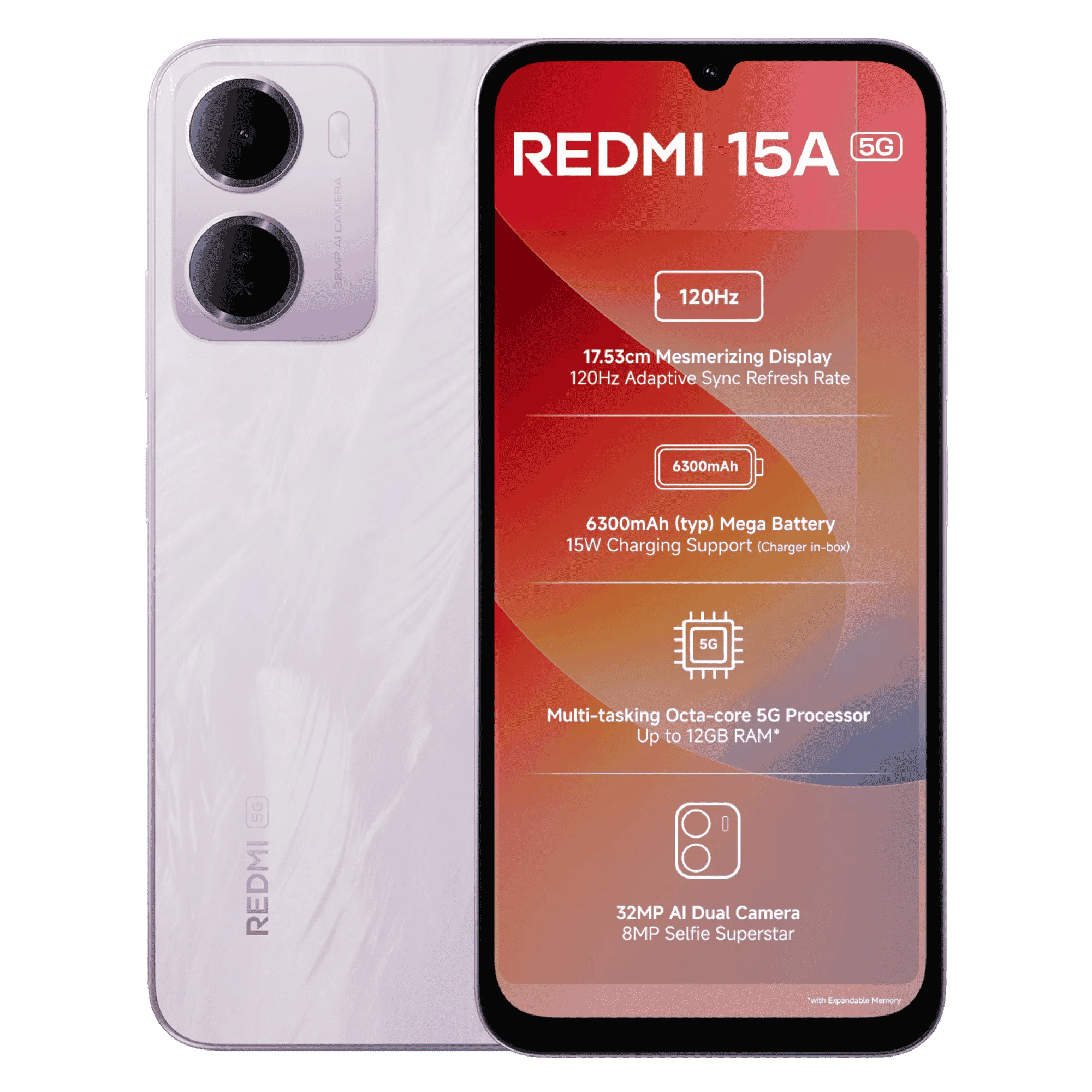 Redmi 15a 5g amaze purple 6gb 128gb Front Back View