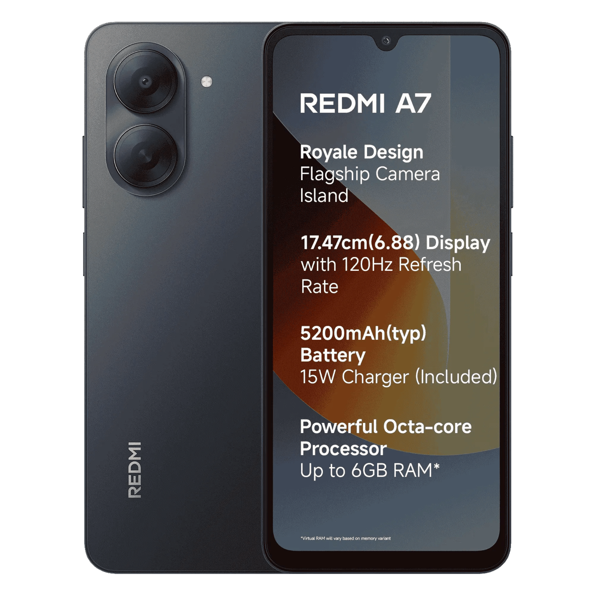 Redmi a7 black 3gb 64gb Front Back View