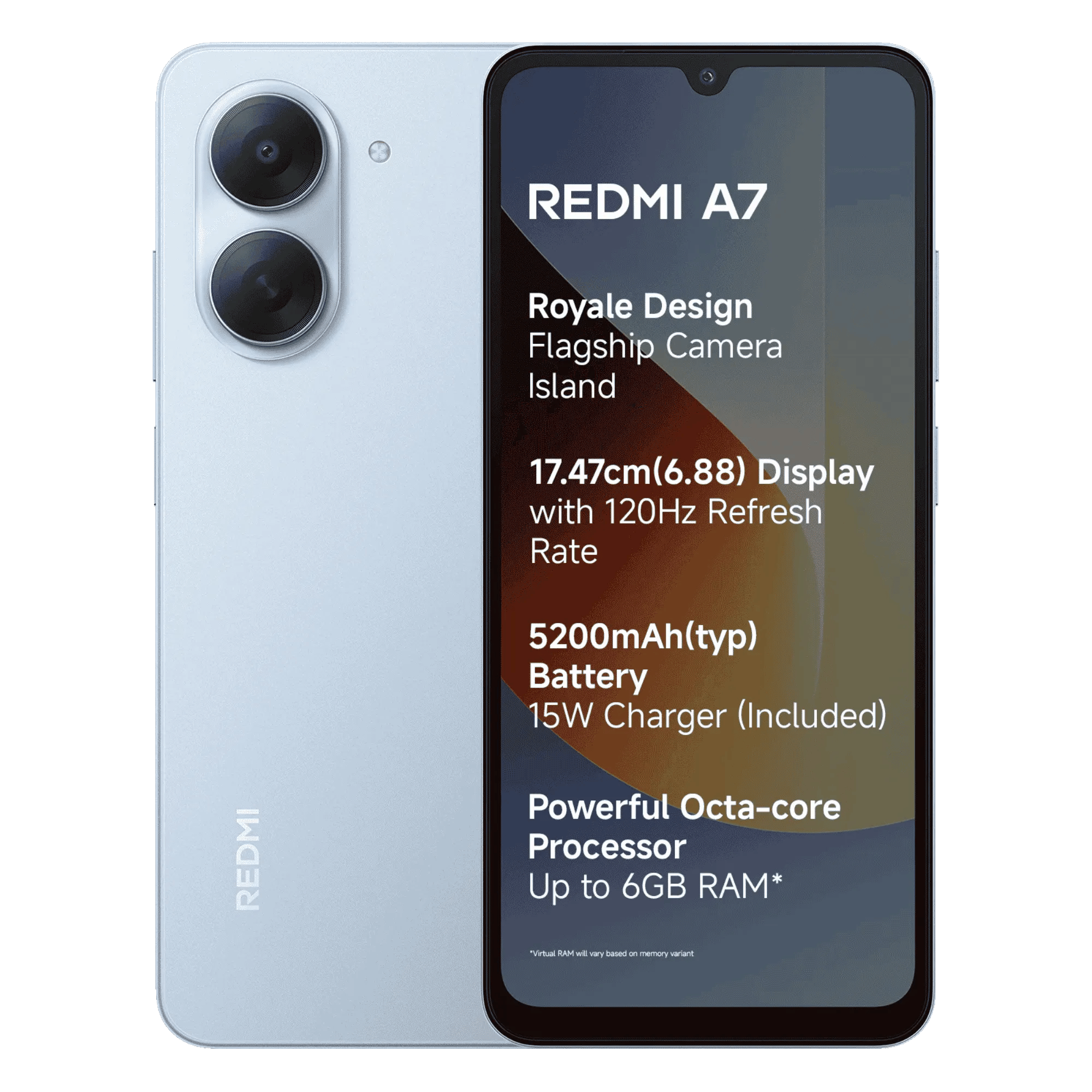 Redmi a7 sky blue 3gb 64gb Front Back View