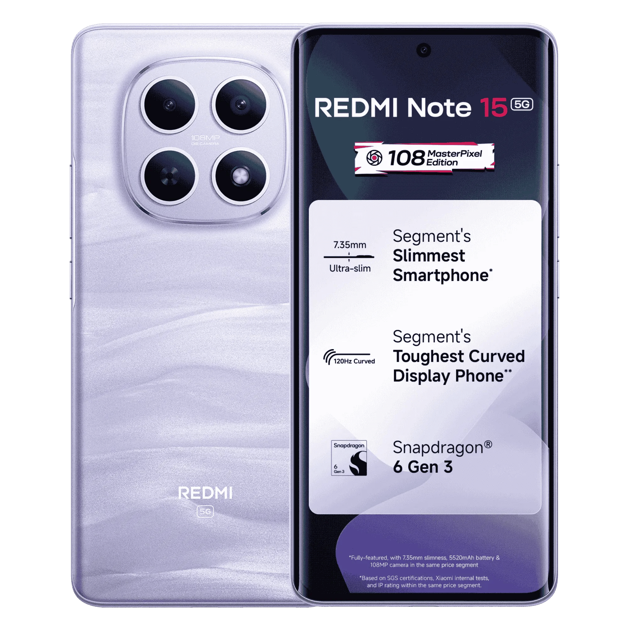 Redmi note 15 5g mist purple 8gb 128gb Front Back View