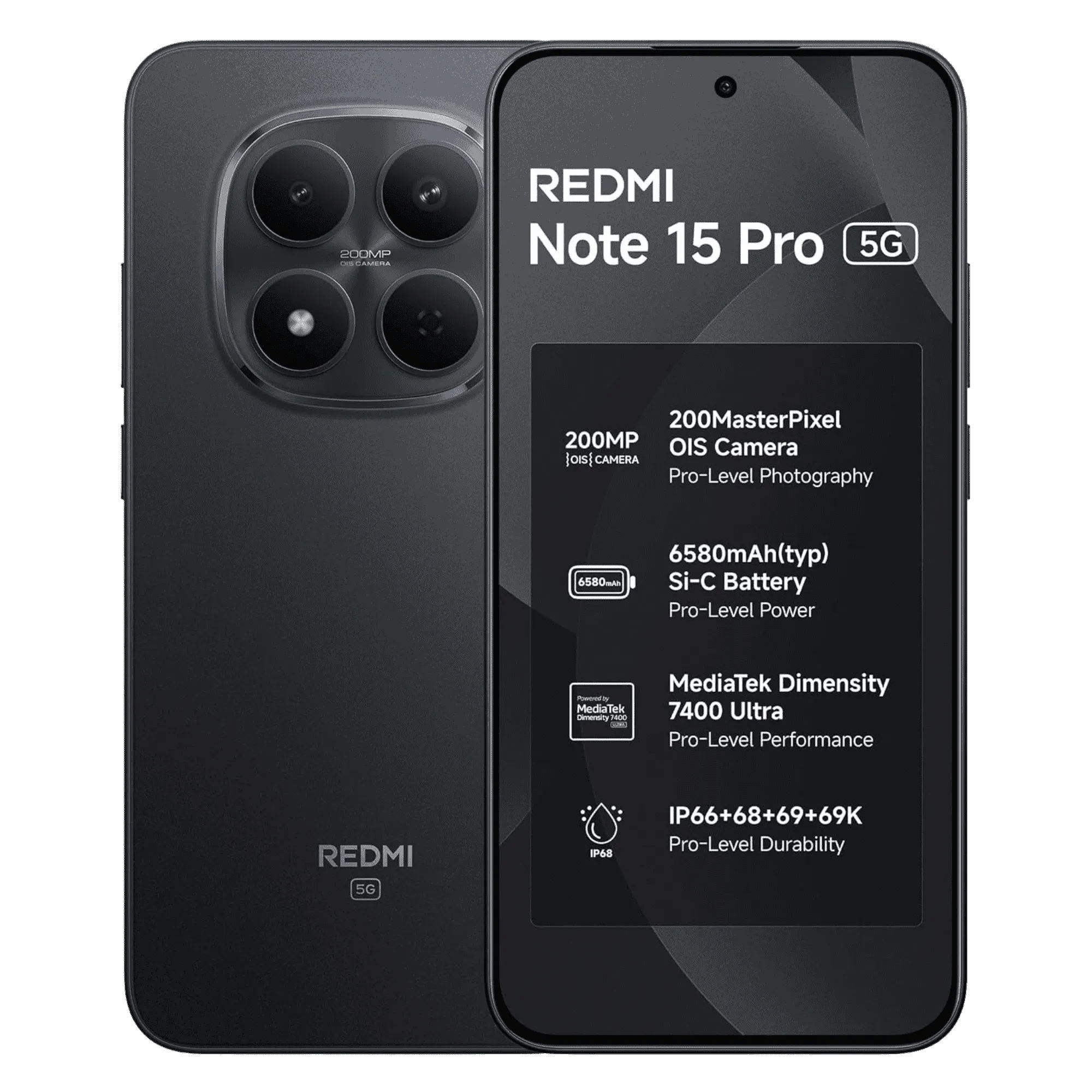 Redmi note 15 pro 5g carbon black 8gb 128gb Front Back View