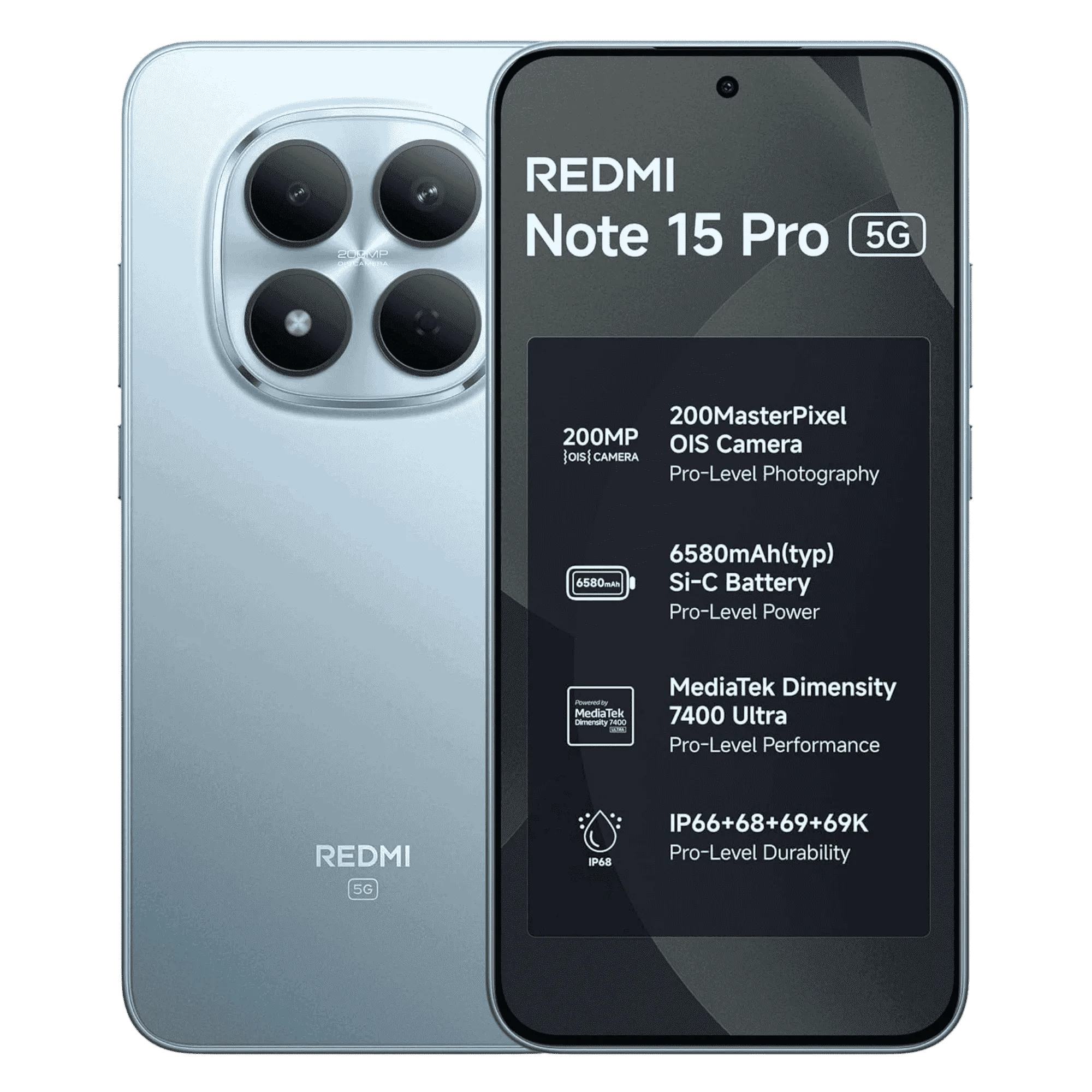 Redmi note 15 pro 5g mirage blue 8gb 128gb Front Back View