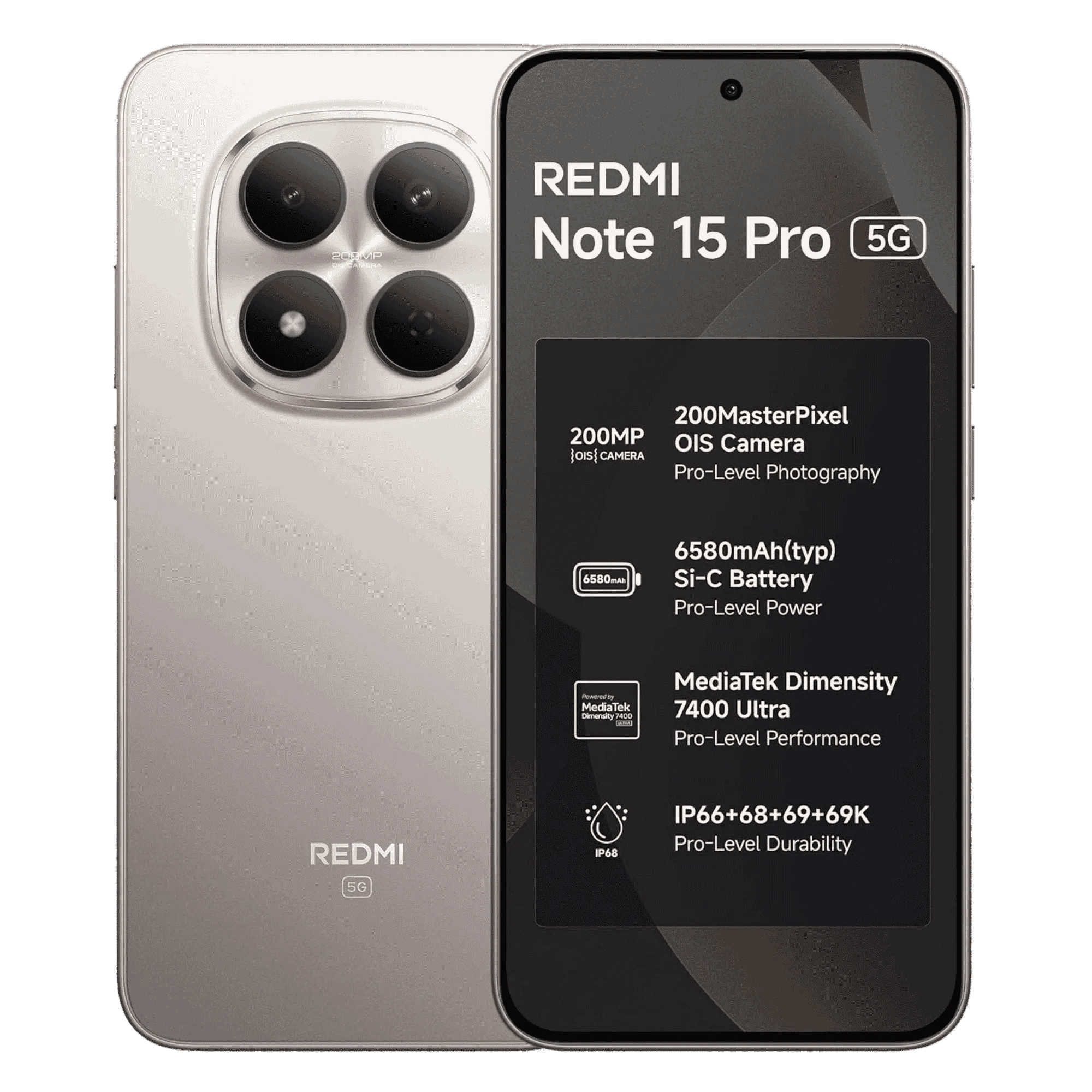 Redmi note 15 pro 5g silver ash 8gb 256gb Front Back View