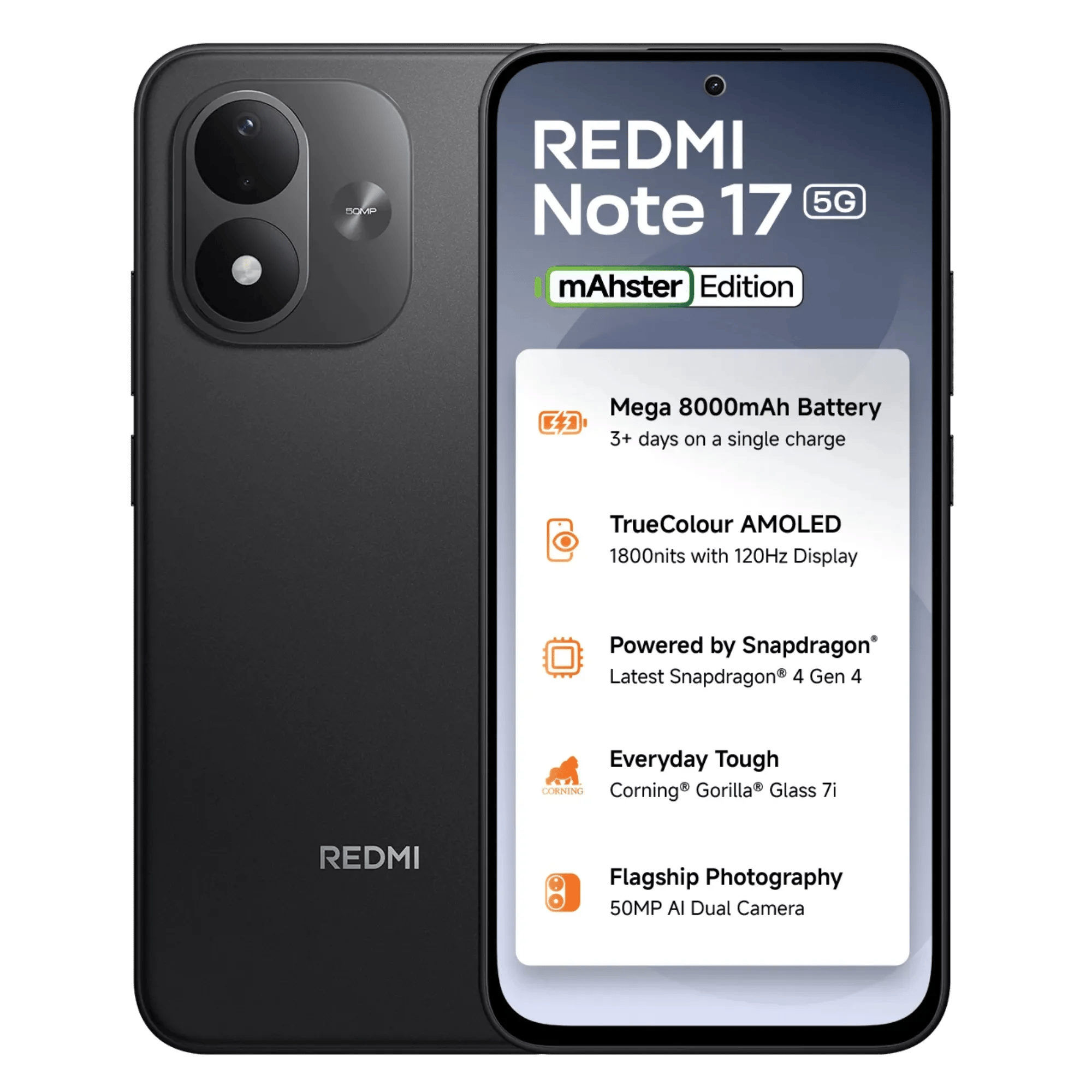 Redmi note 17 5g dark night 6gb 128gb Front Back View