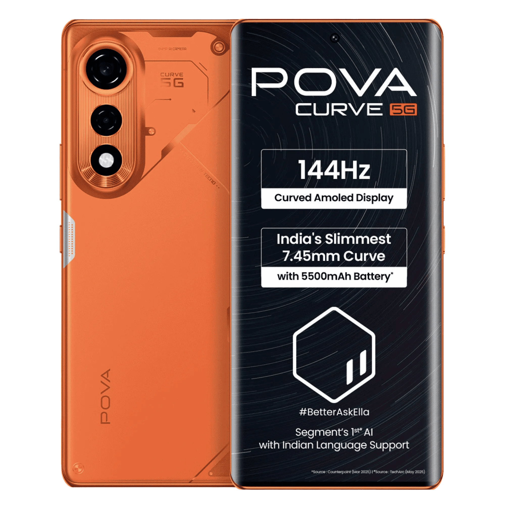 Tecno pova curve 5g cyber orange 8gb 128gb Front Back View