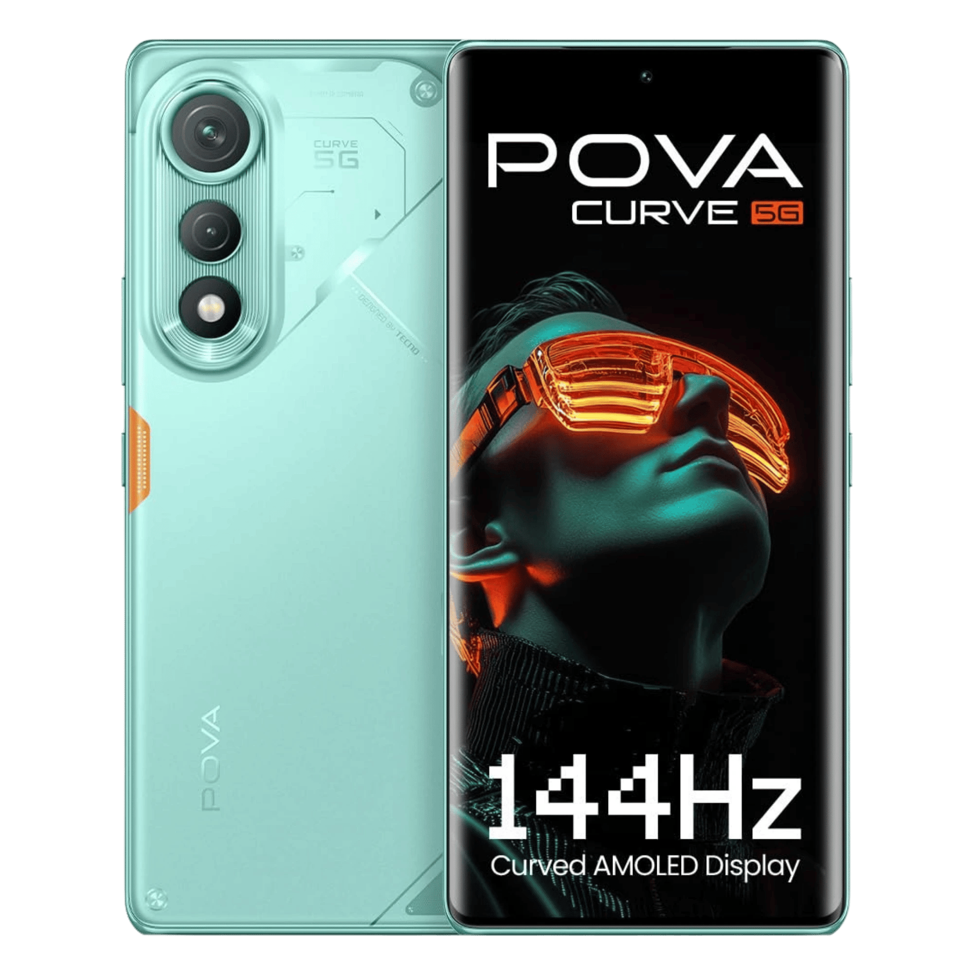 Tecno pova curve 5g neon cyan 8gb 256gb Front Back View