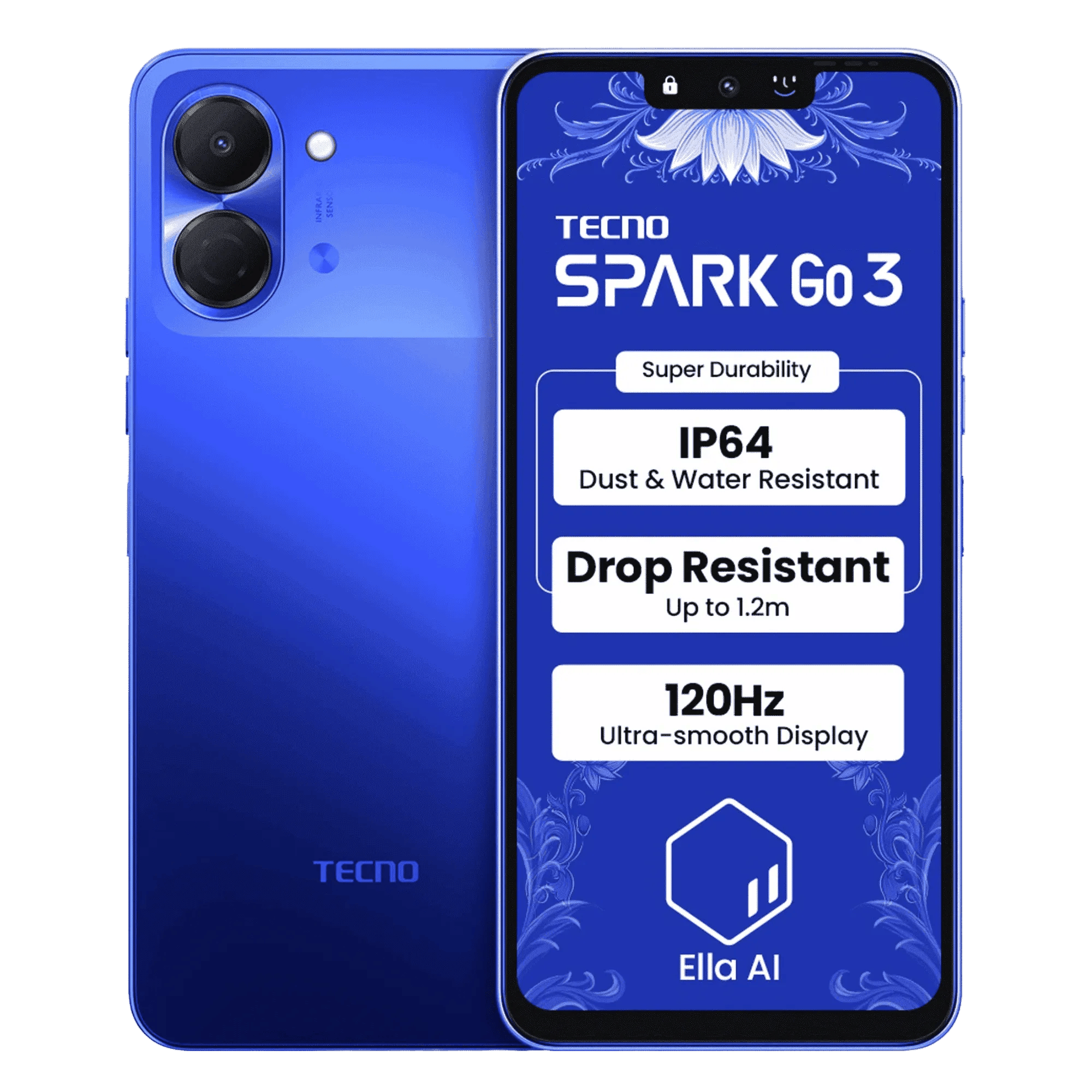 Tecno spark go 3 galaxy blue 4gb 64gb Front Back View