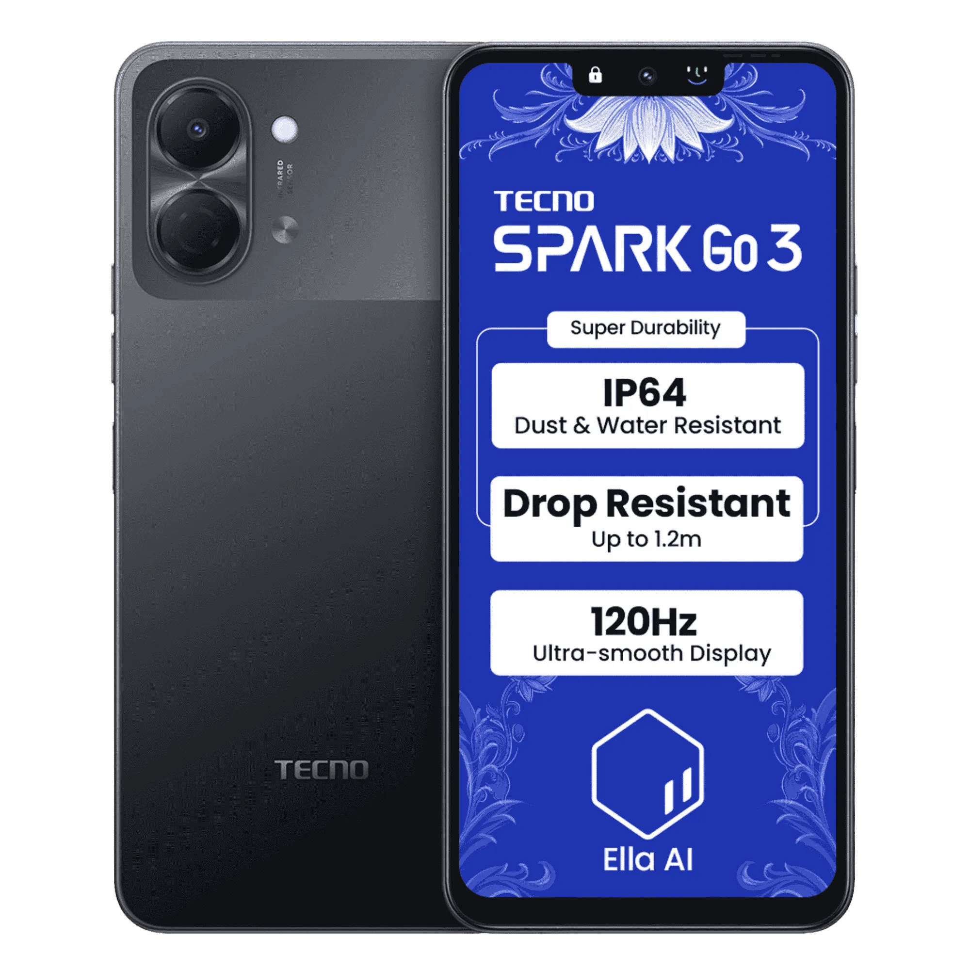 Tecno spark go 3 ink black 4gb 64gb Front Back View