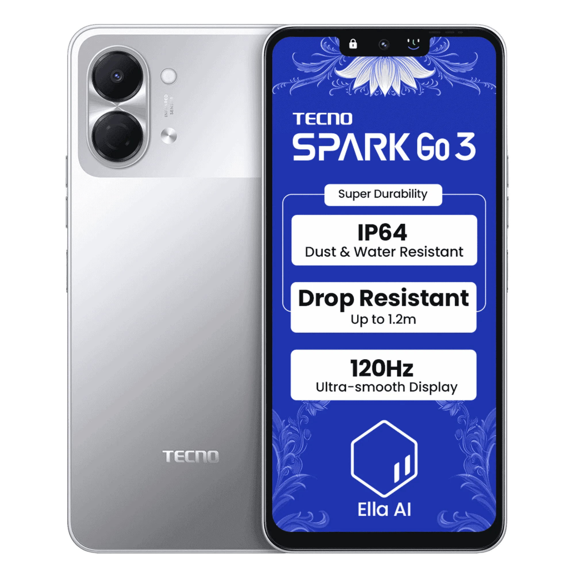 Tecno spark go 3 titanium grey 4gb 64gb Front Back View