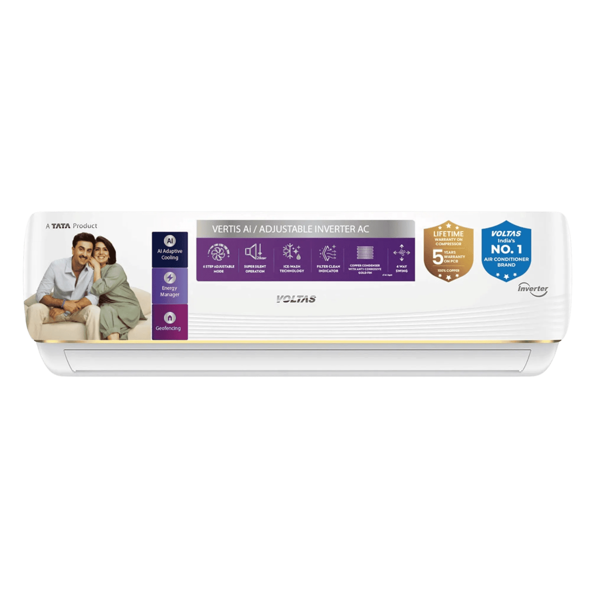 Voltas sac 1 5 ton 5 star wifi inverter split ac 185inv vertis ai zest gold 1 5 ton 5 star Front View