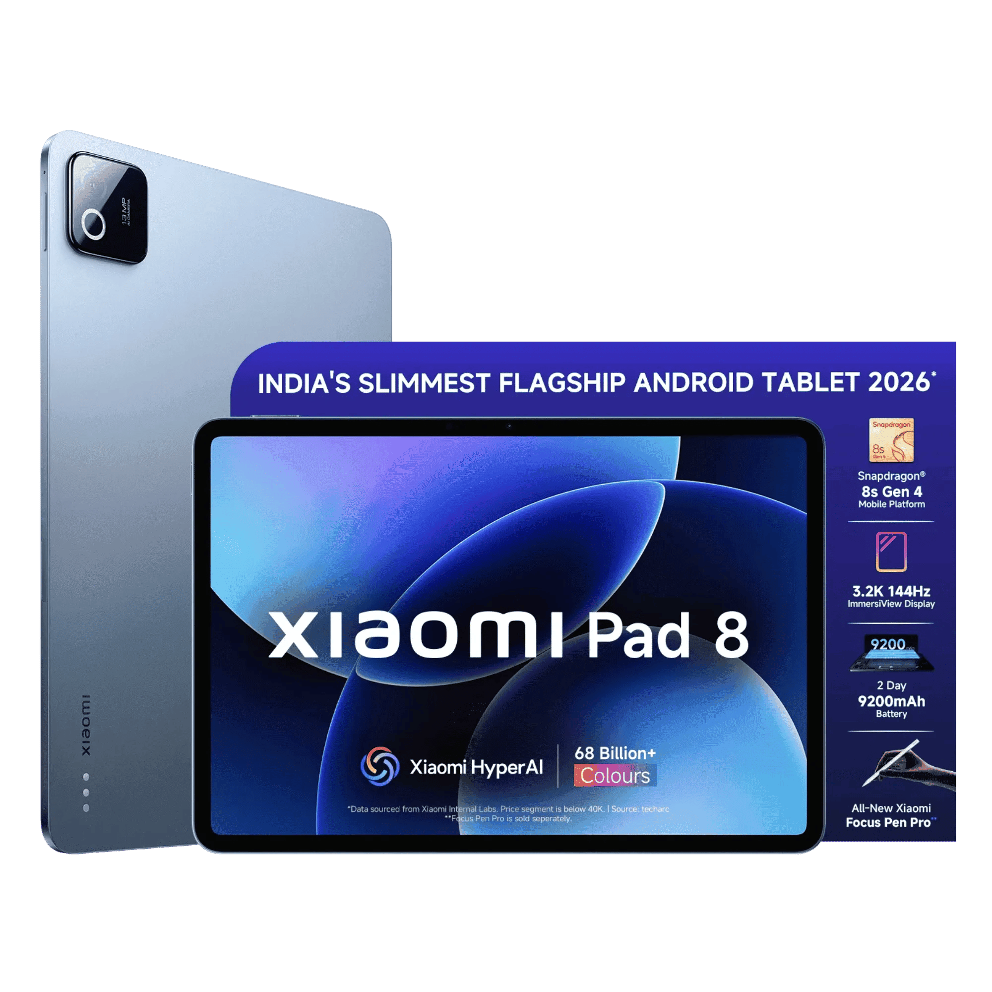 Xiaomi pad 8 wifi with nano texture display titanium blue 12gb 256gb Front Back View