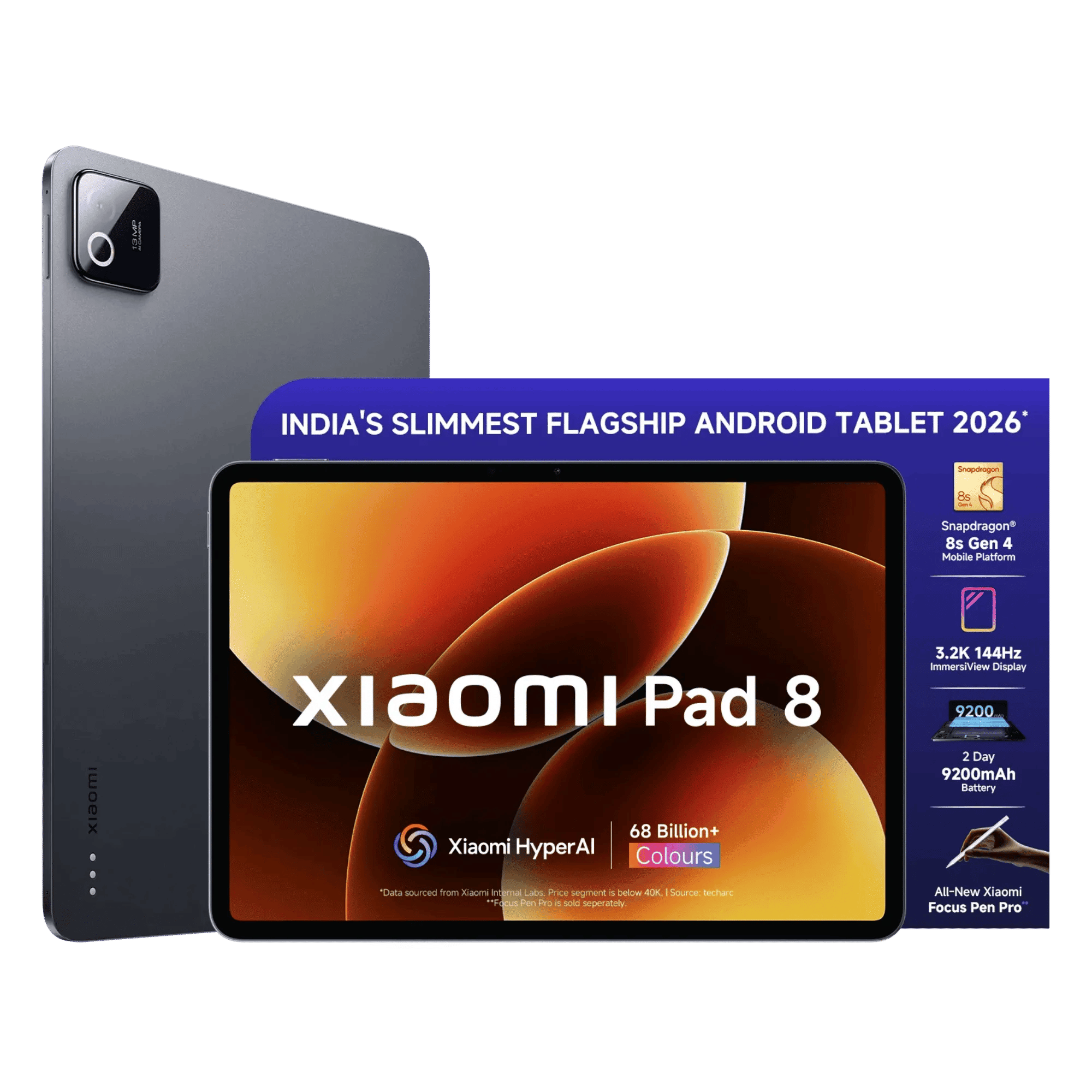 Xiaomi pad 8 wifi with pen nano texture display graphite grey 12gb 256gb Front Back View