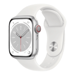 Apple Watch Series 8 GPS Cellular Silver Stainless Steel Case with Sport Band White 41mm Front Side View