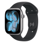 Apple watch series 11 gps aluminium case with black sport band m l space grey 46 mm Front Right View