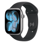 Apple watch series 11 gps cellular aluminium case with black sport band m l space grey 42 mm Front Right View