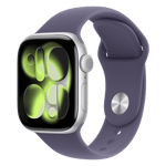 Apple watch series 11 gps cellular aluminium case with purple fog sport band m l silver 42 mm Front Right View