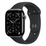 Apple watch series 11 gps cellular titanium case with black sport band m l slate 46mm Front Left View