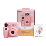 Fujifilm Instax Mini SE Fun Pack 10 Shots Bundle Instant Camera Pink front view