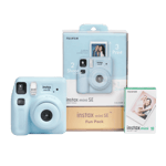 Fujifilm Instax Mini SE Fun Pack 10 shots Bundle Instant Camera Blue front view