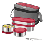 Milton triple decker 3 pcs set lunch box multi color 450 ml Red