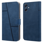 New case synthetic leather flip back case for samsung galaxy a06 blue Front Back View
