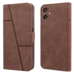 New case synthetic leather flip back case for samsung galaxy a06 brown Front Back View