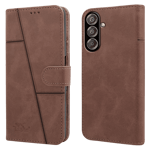 New case synthetic leather flip back case for samsung galaxy f15 5g brown Front Back View