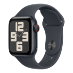 apple watch se gps cellular aluminium case with sport band s m midnight 44 mm mxgl3hn a left view
