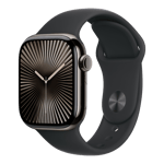 apple watch series 10 gps cellular slate titanium case with sport band s m black 42 mm mwxg3hn a left view
