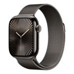 apple watch series 10 gps cellular titanium case with milanese loop slate 42 mm mx053hn a left view