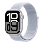 apple watch series 10 gps silver aluminium case with sport loop blue 46 mm mwwn3hn a left view